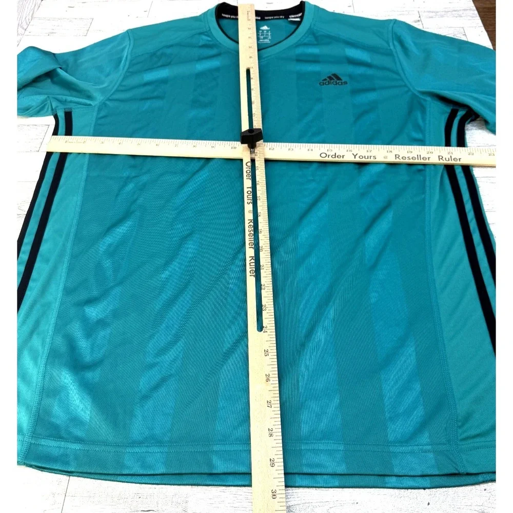Adidas Men's V-Neck Short Sleeve Striped Top Climalite Green & Black LARGE